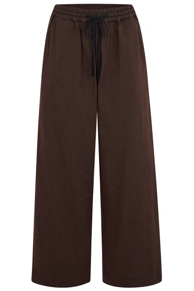 Sugarhill Brighton Women's Brown / Black Roksanda Cotton Wide Leg Trousers Black Brown Stripe In Brown/black