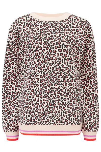 Sugarhill Brighton Women's Brown Eadie Relaxed Sweatshirt, Stone, Classic Leopard Retro Stripe