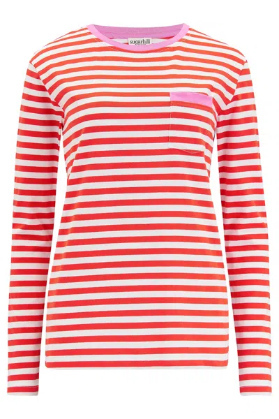 Sugarhill Brighton Women's Brunswick Jersey Top Red/offwhite, Pink Highlight In Pink/red