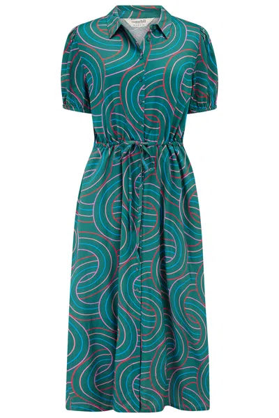 Sugarhill Brighton Women's Cassandra Midi Shirt Dress Green Concentric Circles