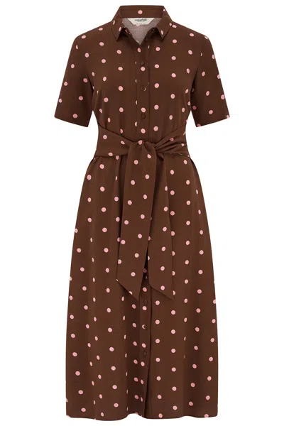 Sugarhill Brighton Women's Celeste Midi Shirt Dress Brown, Pink Polka