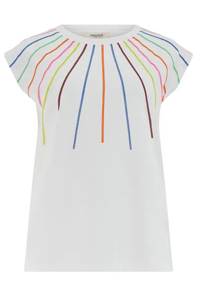 Sugarhill Brighton Women's Chrissy Relaxed Tank T-shirt Off-white, Lazer Rainbow