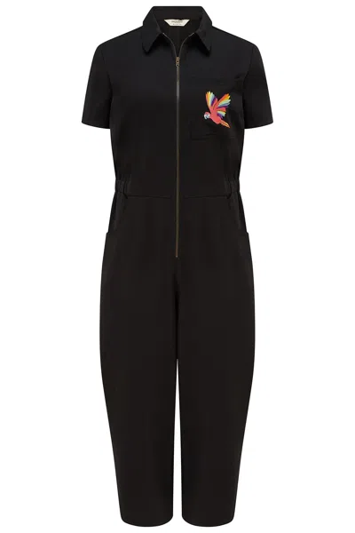 Sugarhill Brighton Women's Cora Cropped Jumpsuit Black Rainbow Parrot