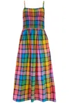 Sugarhill Brighton Women's Denali Midi Shirred Sundress Multi, Summer Rainbow Check In Black