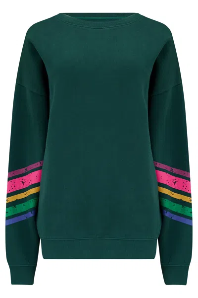 Sugarhill Brighton Women's Eadie Relaxed Sweatshirt Dark Green, Sleeve Stripes