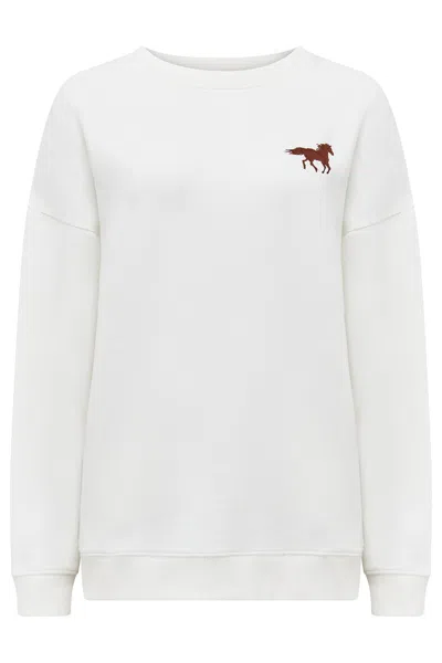 Sugarhill Brighton Women's Eadie Relaxed Sweatshirt Off White, Horse Print & Embro