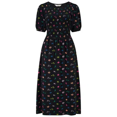 Sugarhill Brighton Women's Edina Shirred Jersey Midi Dress Black, Multi, Underwater Rainbow