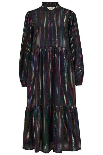 Sugarhill Brighton Women's Esmeralda Midi Smock Dress Black, Metallic Rainbow Stripe