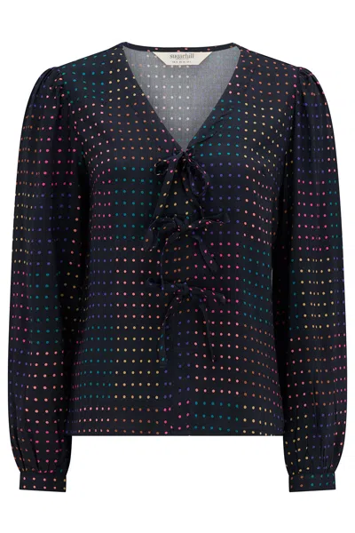 Sugarhill Brighton Women's Fabiah Bow Blouse Black Dots In Blue