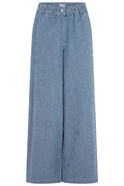Sugarhill Brighton Women's Fifi Wide Leg Trousers Blue Stripe Denim