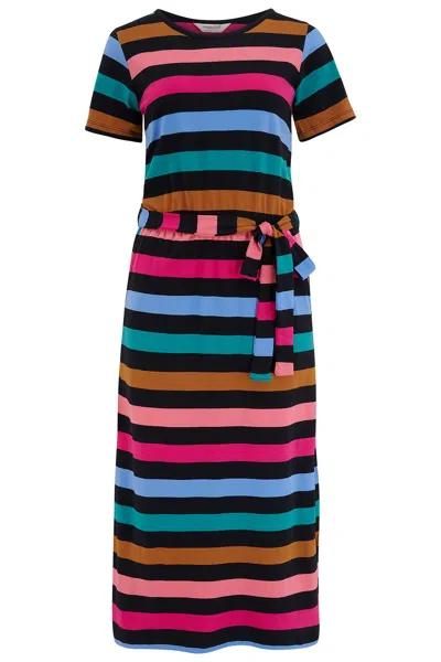 Sugarhill Brighton Women's Flissy Jersey Midi Dress Black, Multi, Alternating Stripes