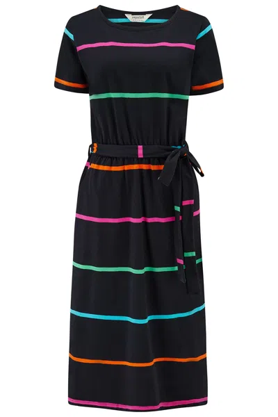 Sugarhill Brighton Women's Flissy Jersey Midi Dress Black, Spaced Eighties Stripe