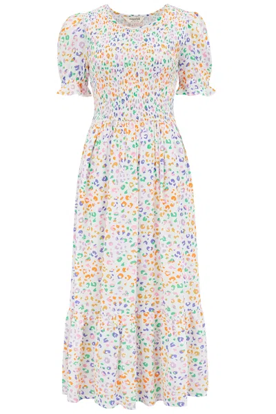Sugarhill Brighton Women's Gemma Shirred Midi Dress Off White, Multi, Mottled Leopard