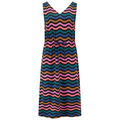 Sugarhill Brighton Women's Gilly Jersey Midi Dress, Black, Multi, Wavy Chevron
