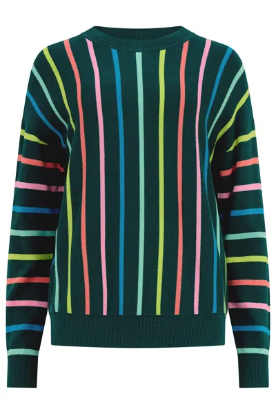 Sugarhill Brighton Women's Green Andi Sweater Teal, Ombre Rainbow Stripes In Multi