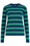 Sugarhill Brighton Women's Green / Blue Alexa Scallop Sweater Teal Green, Sparkles Stripe In Green