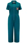 Sugarhill Brighton Women's Green / Blue Cora Cropped Jumpsuit, Teal, Rainbow Parrot