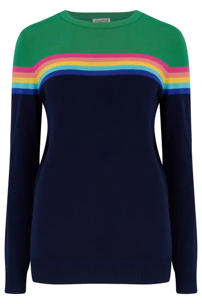 Sugarhill Brighton Women's Green / Blue Rita Jumper Navy, Green, Rainbow Split In Green/blue