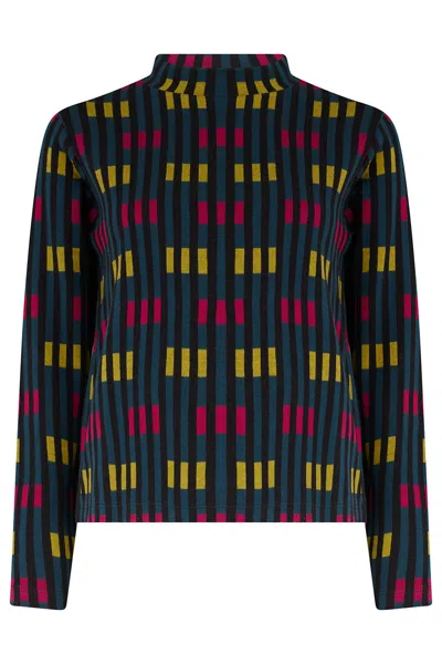 Sugarhill Brighton Women's Green Isabel Jersey Jacquard Top Petrol Lights In Black