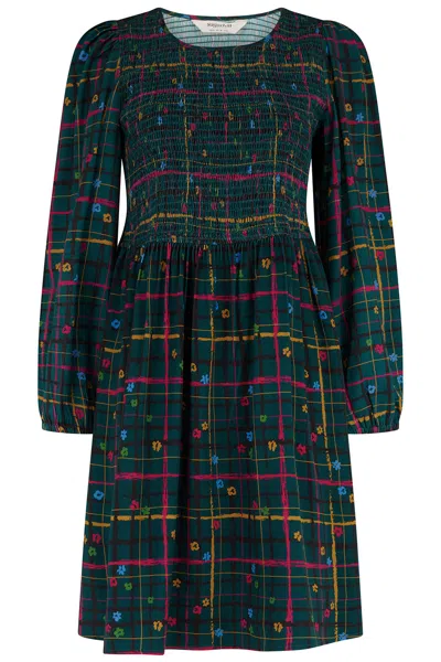 Sugarhill Brighton Women's Green Lucy Shirred Short Dress Teal Check