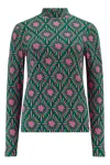 Sugarhill Brighton Women's Green / Pink Annika Turtleneck Jersey Top Green Multi, Flower Explosion In Multi