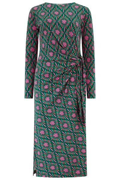 Sugarhill Brighton Women's Green / Pink Claudia Jersey Tie Midi Dress Green, Multi, Flower Explosion