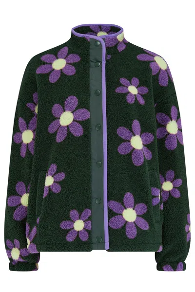 Sugarhill Brighton Women's Green / Purple Remi Popper Fleece Olive, Retro Daisy In Multi