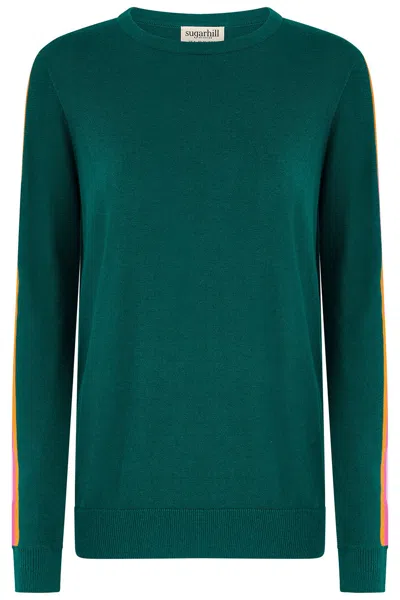 Sugarhill Brighton Women's Green Rita Sweater Teal Rainbow Stripe
