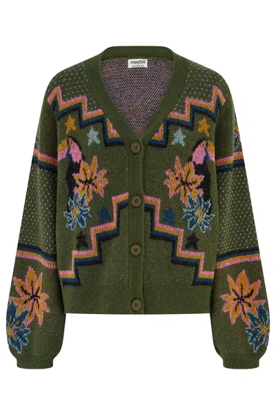 Sugarhill Brighton Women's Green Ryanne Cardigan Khaki Toucans In Brown