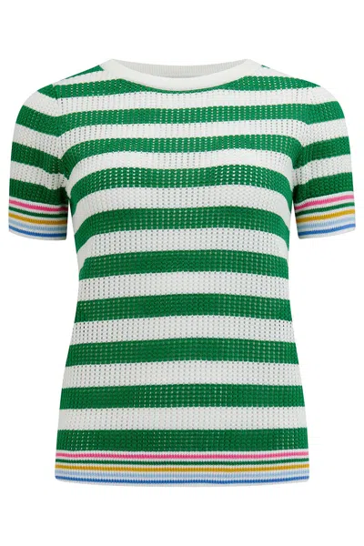 Sugarhill Brighton Women's Green / White Arden Knit Top Green, Off White, Rainbow Tipping In Multi