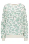 SUGARHILL BRIGHTON WOMEN'S GREEN / WHITE EADIE RELAXED SWEATSHIRT OFF WHITE, GREEN LEOPARDS