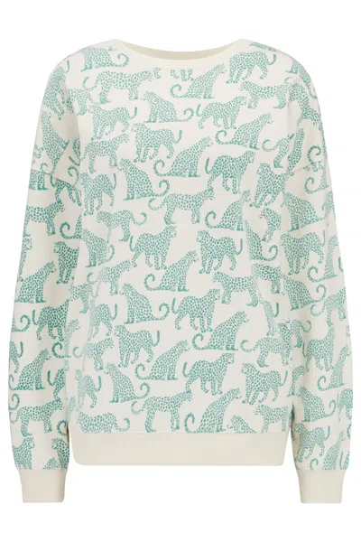 Sugarhill Brighton Women's Green / White Eadie Relaxed Sweatshirt Off White, Green Leopards In Green/white