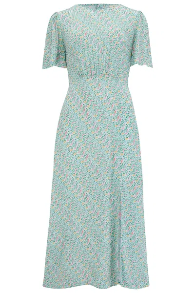 Sugarhill Brighton Women's Green / White Kay Midi Tea Dress Off White, Multi, Garden Waves In Green/white