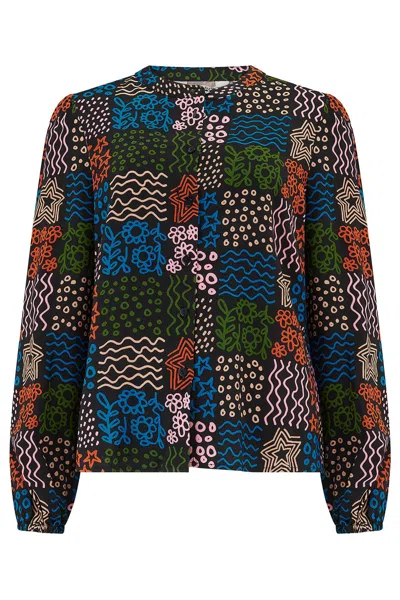Sugarhill Brighton Women's Hannah Shirt Black Multi Doodle Checkerboard