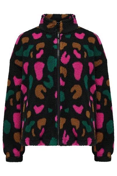 Sugarhill Brighton Women's Hartley Zip Up Fleece Black, Colourful Shapes In Multi