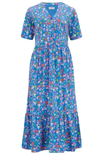 Sugarhill Brighton Women's Heather Jersey Midi Smock Dress Blue, Rainbow Floral