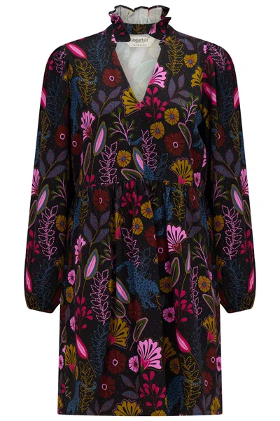 Sugarhill Brighton Women's Indi Short Smock Dress Black Jungle In Multi