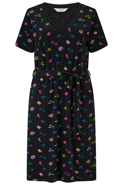 Sugarhill Brighton Women's Joelle V-neck Jersey Mini Dress Black, Multi, Underwater Rainbow
