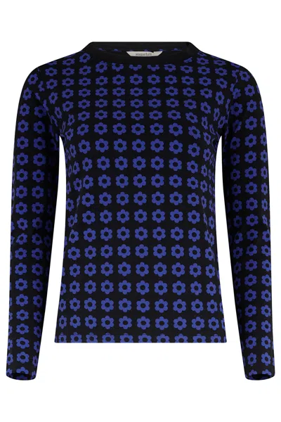 Sugarhill Brighton Women's Josie Jersey Top Black Blue Floral