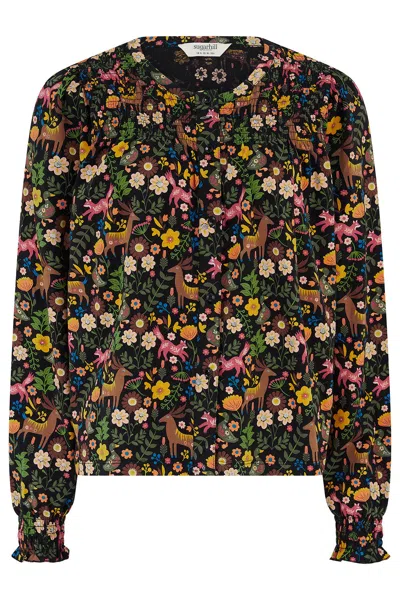 Sugarhill Brighton Women's Juliet Blouson Sleeve Jersey Top Black Forest