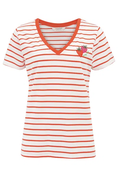 Sugarhill Brighton Women's Khloe V-neck T-shirt Red, Off White Stripe, Strawberry