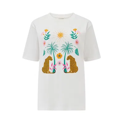 Sugarhill Brighton Women's Kinsley Relaxed T Shirt Off White, Mirrored Jungle