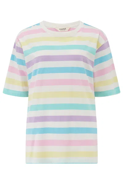 Sugarhill Brighton Women's Kinsley Relaxed T Shirt Off White, Multi, Punchy Pastel Stripe