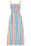 Sugarhill Brighton Women's Kyla Shirred Midi Sundress Multi, Squiggly Lines In White
