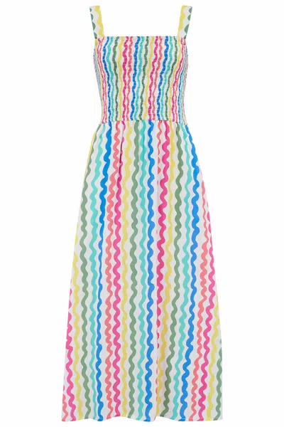 Sugarhill Brighton Women's Kyla Shirred Midi Sundress Multi, Squiggly Lines In White