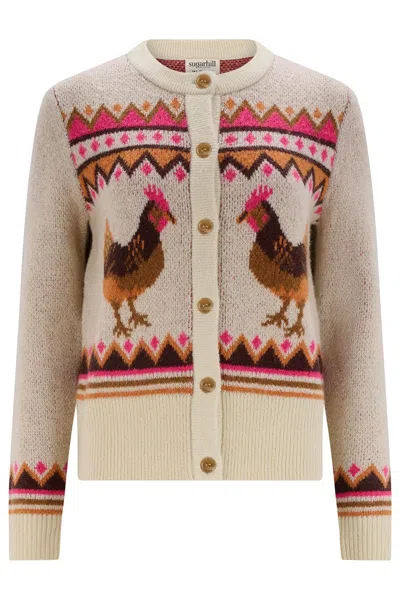 Sugarhill Brighton Women's Larisa Cardigan Cream Chickens In White