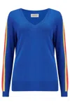 Sugarhill Brighton Women's Libby V Neck Sweater Blue, Sports Stripe In Blue