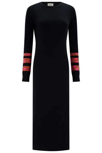 Sugarhill Brighton Women's Liselle Knitted Midi Dress Black Leopard Stripe