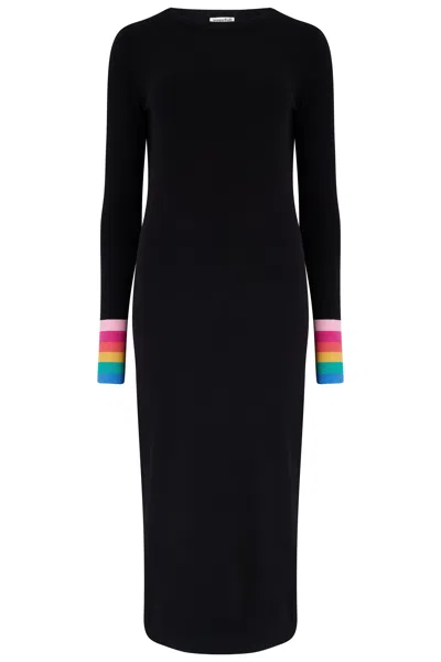 Sugarhill Brighton Women's Liselle Midi Knit Dress Black, Rainbow Stripe Cuffs