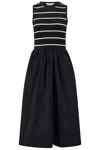 Sugarhill Brighton Women's Lorena Jersey & Woven Mix Midi Dress, Black, White, Stripe In Black
